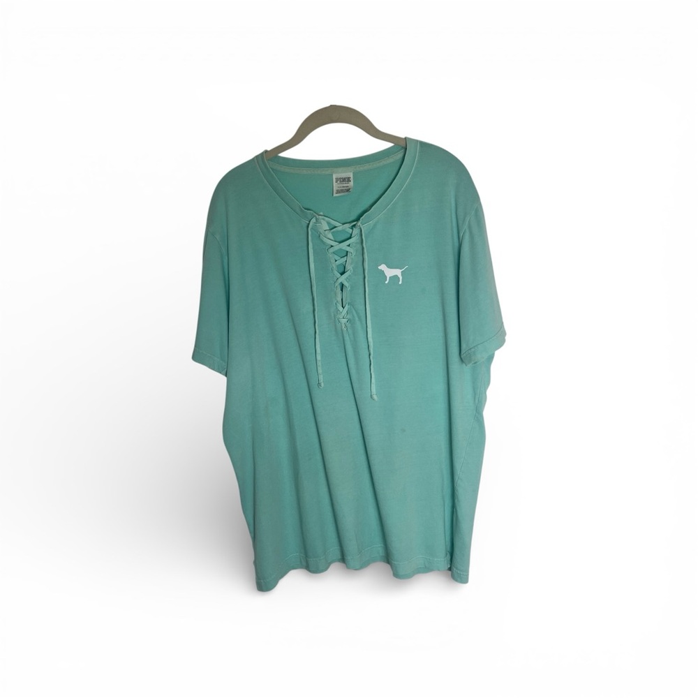 PINK Victoria's Secret Lace-Up Short Sleeve Tee in Mint Green